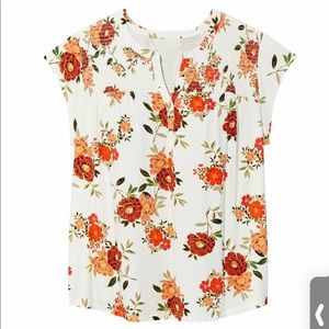 Cap Sleeve Floral Top - Red & Orange